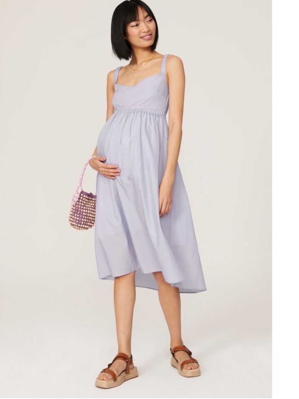 EMILIA GEORGE Purple Blue Cotton Blend Empire Waistline Sweetheart Dress Size M